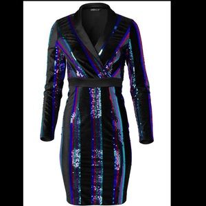 VENUS Multicolored Striped Sequin Tuxedo Dress